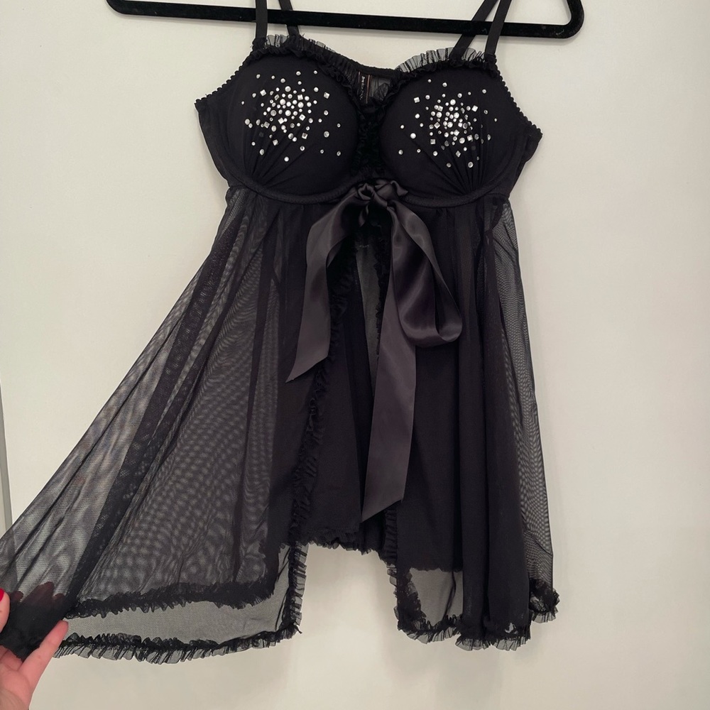 Black with Rhinestone Victoria Secret Baby Doll